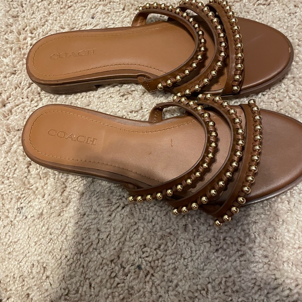 Coach Brown and Gold Studded Sandals